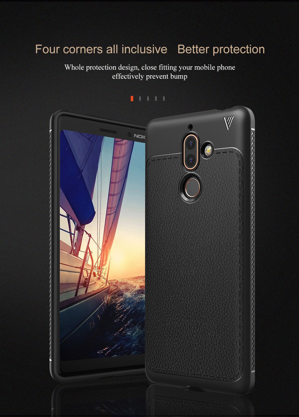 Lenuo Anti Drop Cover Case for Nokia 7 Plus Hard PU Leather Phone Case - Black
