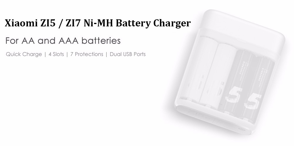 4Pcs Xiaomi ZI7 AAA /No.7 1.2V 1800mAh NI-MH Rechargeable Battery - Black and White