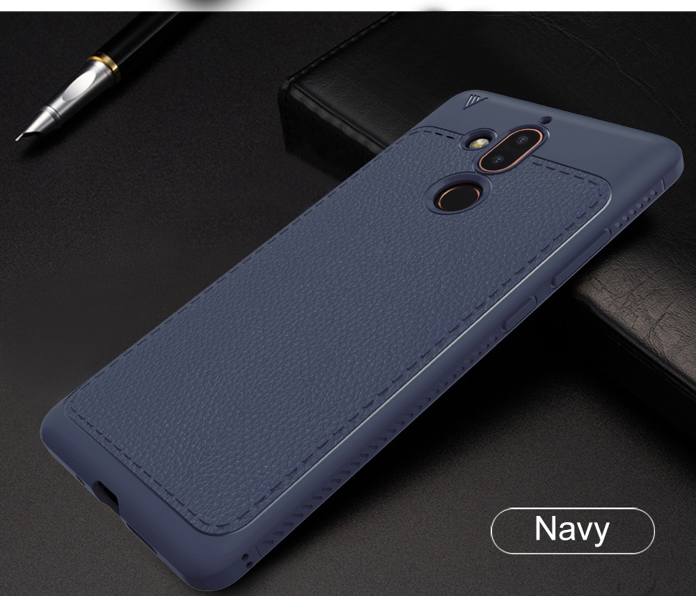 Lenuo Anti Drop Cover Case for Nokia 7 Plus Hard PU Leather Phone Case - Black