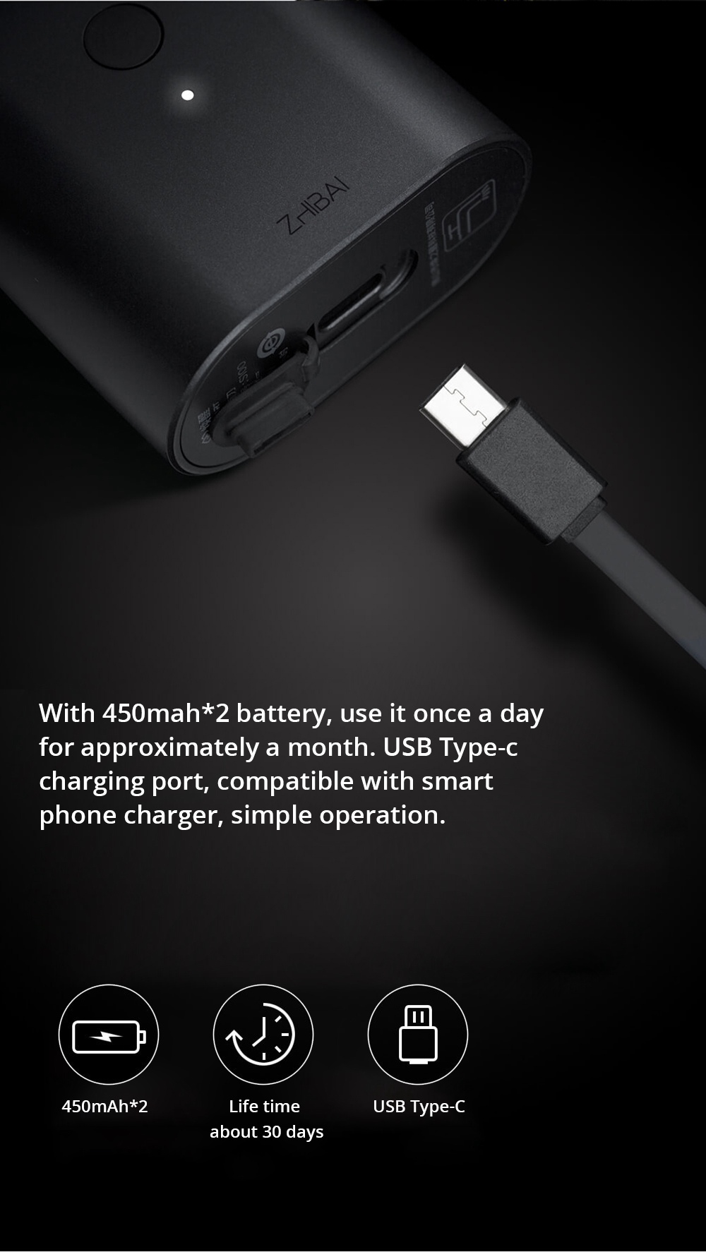Xiaomi Zhibai Mini Shaver USB Rechargeable Electric Razor -Black