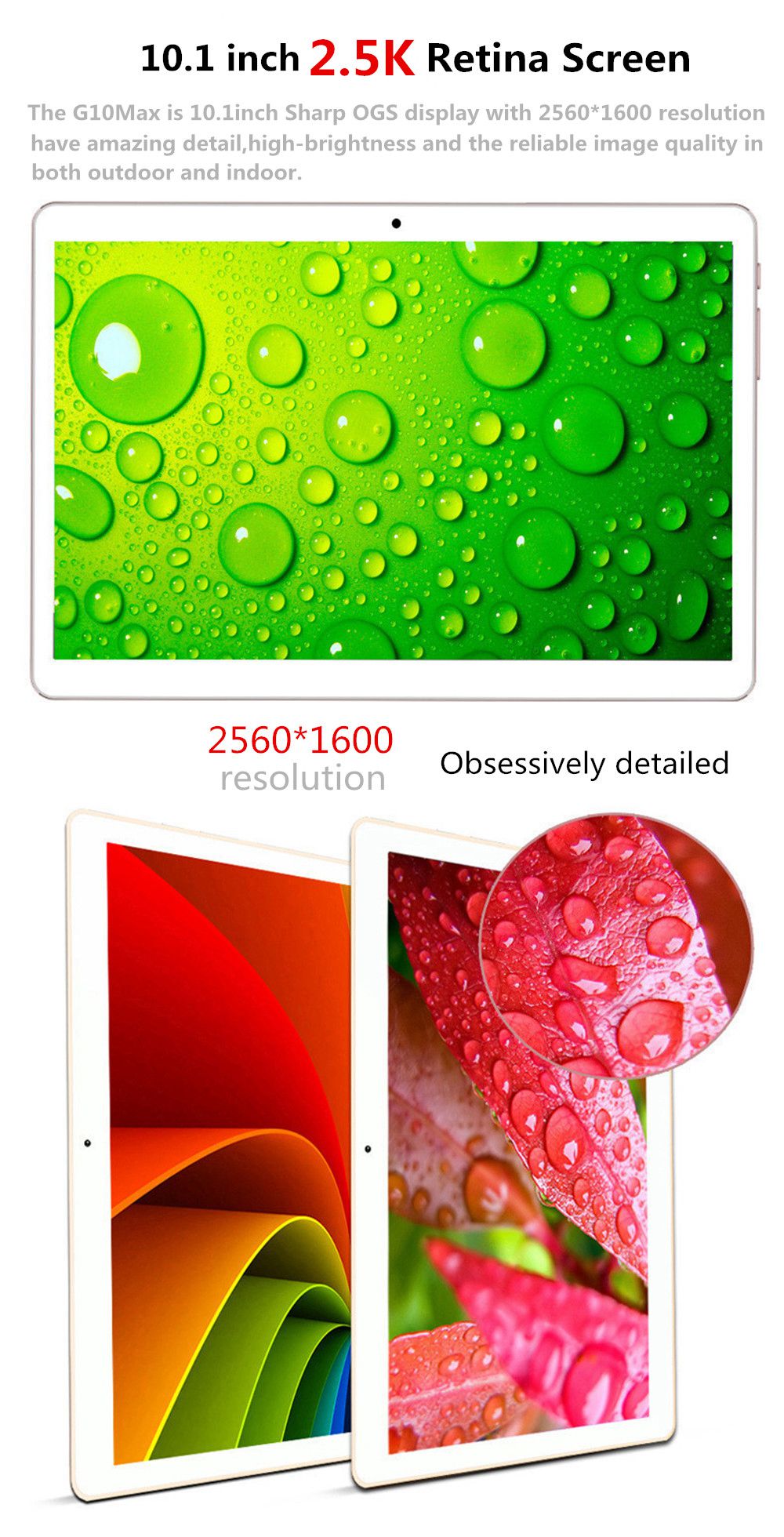 Binai G10Max 4G Phablet MTK6769 Deca Core 10.1" IPS 2.5K Screen 2560*1600 3GB DDR3L 32GB eMMC Android 7.1 - Gold