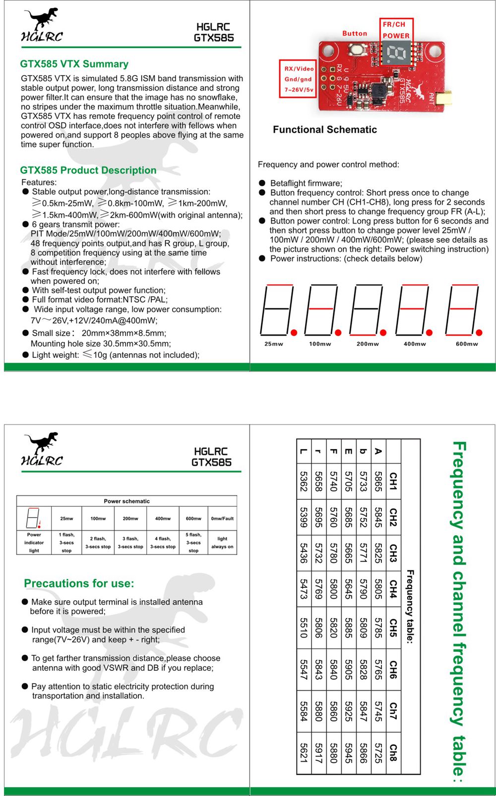 HGLRC TITAN PLUS F460-GTX585 AIO Fly Tower System AIRBUS F4 OSD + Dinoshot 60A Blheli_32 ESC + GTX585 VTX - RP-SMA Male