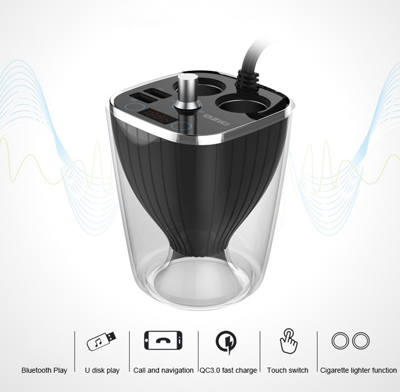 OZIO BC-120Q 120W Car Charger Bluetooth Adapter FM Player QC3.0 2 Sockets Cigarette Lighter Dual USB Ports - Black