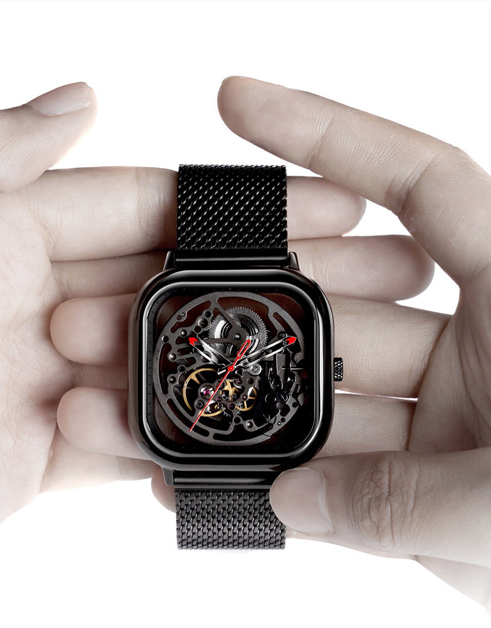 Xiaomi CIGA Wristwatch Hollow Mechanical Stainless Steel Braided Band Automatic Mechanical Core Men's Watch -Silver