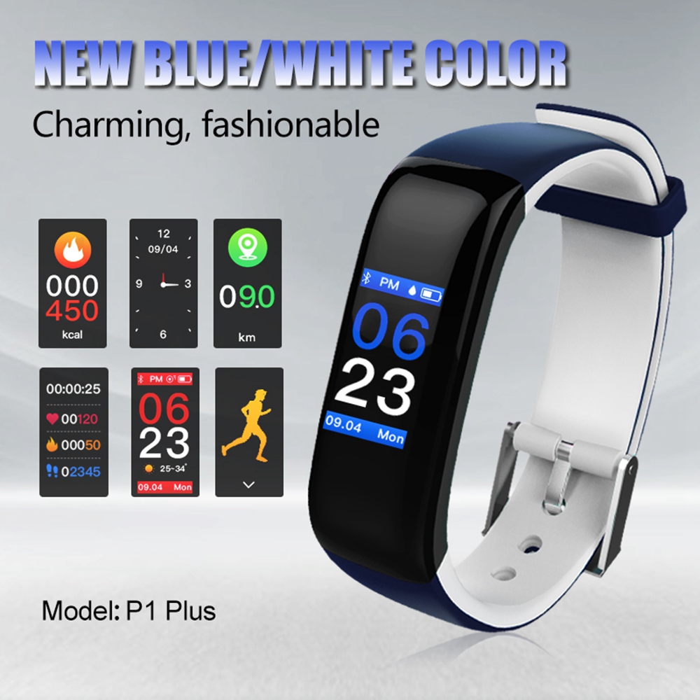Makibes P1 Plus Smart Bracelet Blood Pressure Dynamic Heart Rate Monitor IP67 Water Resistant Color Touch Display - Black