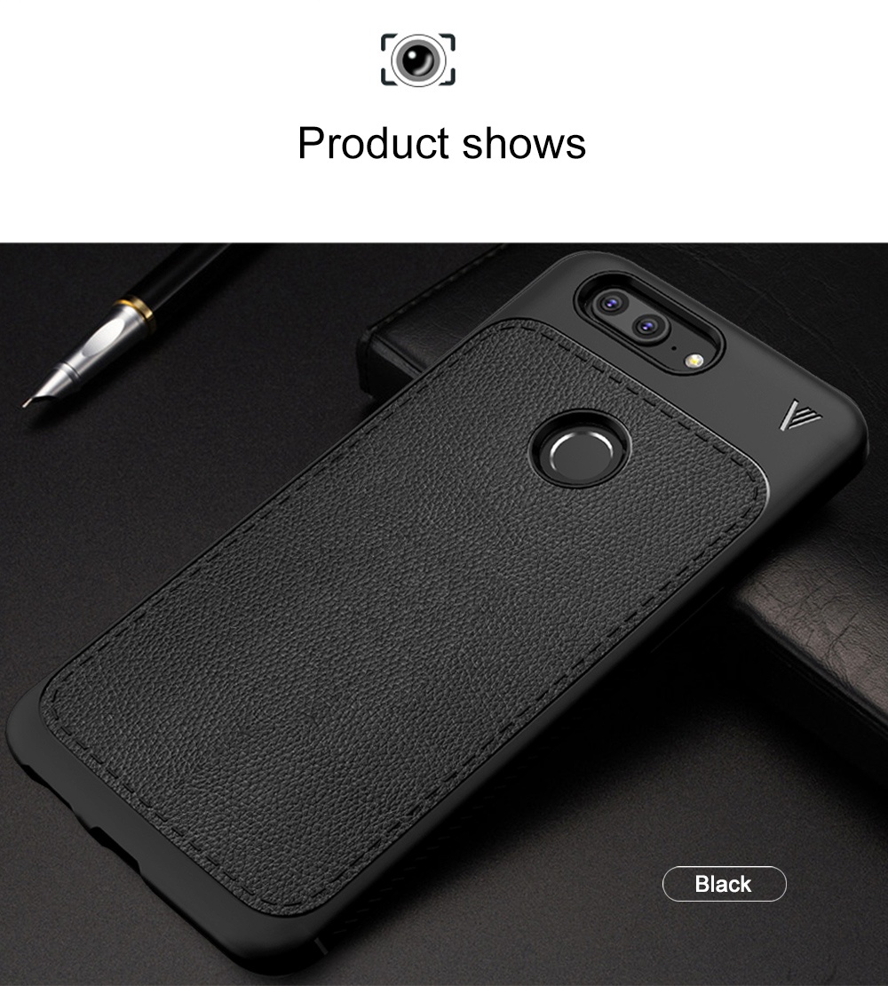 Lenuo Anti Drop Phone Cover for OnePlus 5T Hard PU Leather Cover Case - Black