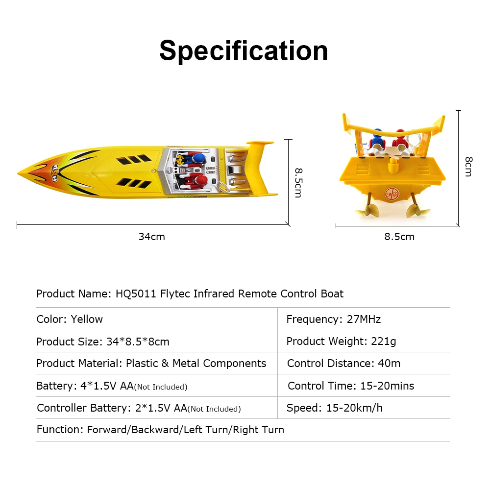 Flytec HQ5011 27Mhz Brushed RC Racing Boat RTR - Yellow