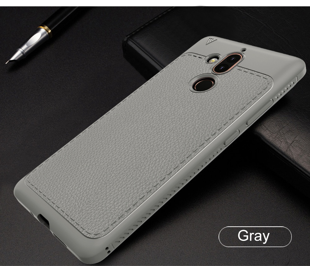 Lenuo Anti Drop Cover Case for Nokia 7 Plus Hard PU Leather Phone Case - Black