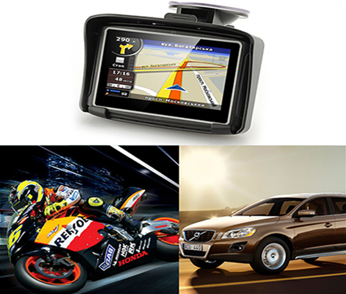 GS-4301 4.3" Touchscreen Waterproof Motorcycle Car GPS Navigation NAV 8GB Bluetooth With Malaysia Map - Black