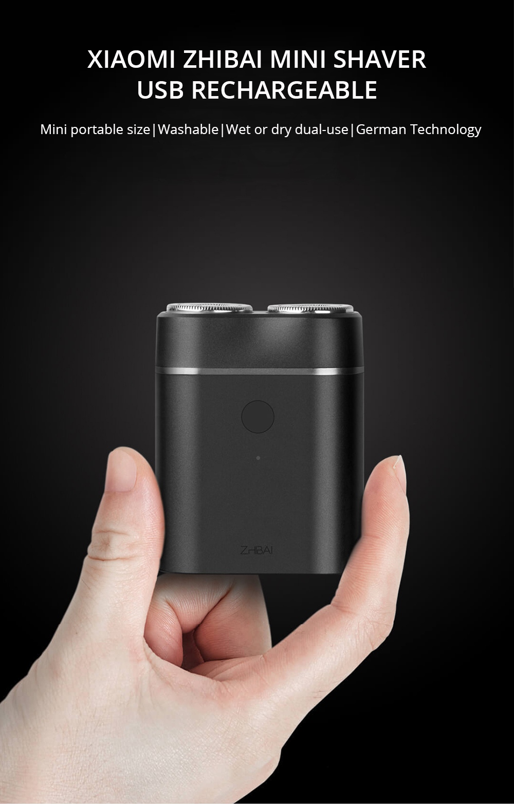 Xiaomi Zhibai Mini Shaver USB Rechargeable Electric Razor -Black