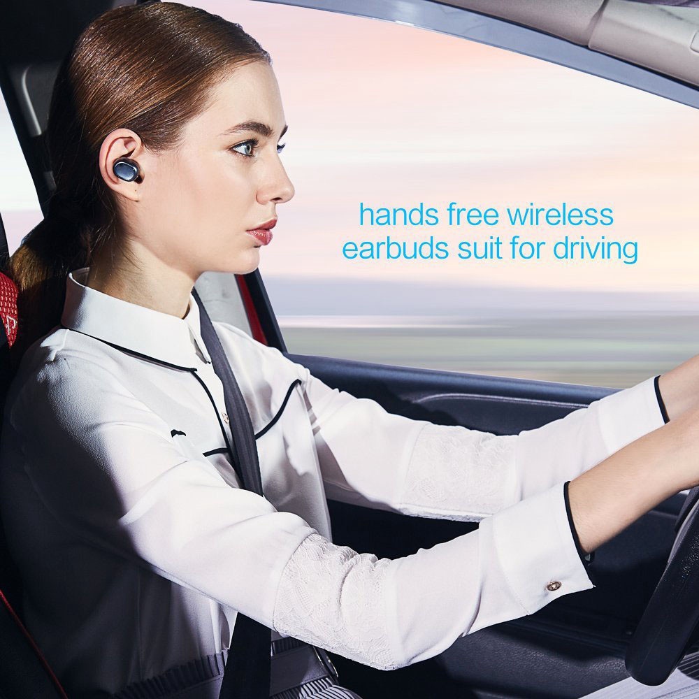 HV-316T TWS Bluetooth Mini Earphones Double Ear Stereo Earbuds with Mic Charging Box - Black