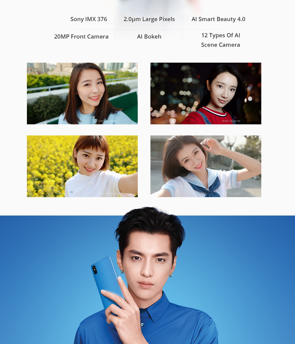 Xiaomi 6X 5.99 Inch Smartphone Qualcomm Snapdragon 660 4GB 64GB 20.0MP+12.0MP Dual Rear Cameras MIUI 9 Type-C - Pink