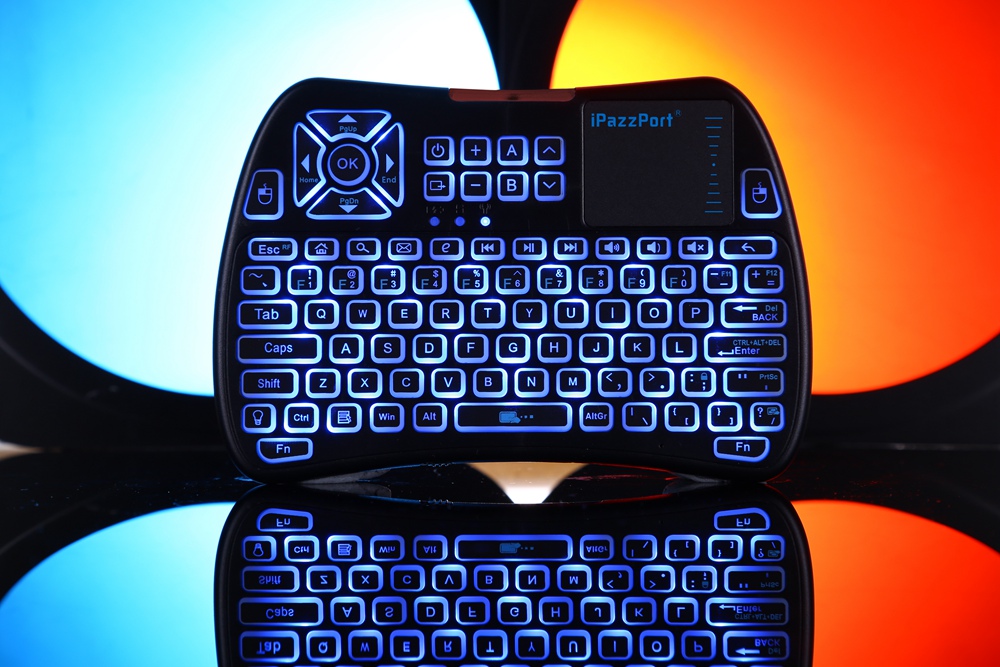 Ipazzport KP-810-61 Mini RF/IR RGB LED Backlit Wireless Keyboard With USB Receiver - Black