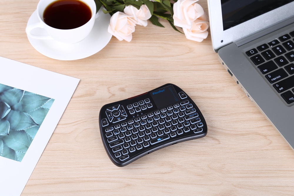 Ipazzport KP-810-61 Mini RF/IR RGB LED Backlit Wireless Keyboard With USB Receiver - Black