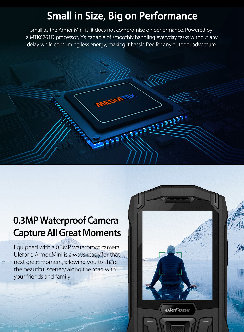 Ulefone Armor Mini 2.4 Inch Phone IP68 Waterproof For Outdoor Adventures MTK6261D Wireless FM Radio 2500mAh Dual SIM Card - Red