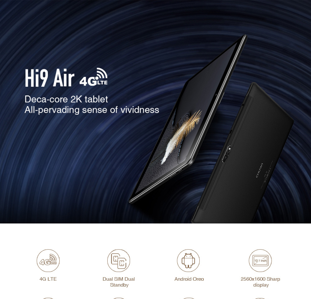 Chuwi Hi9 Air 4G Tablet PC MTK6797 Deca Core 10.1" 2K Screen 2560*1600 Android 8.0 4GB DDR3L 64GB eMMC - Black