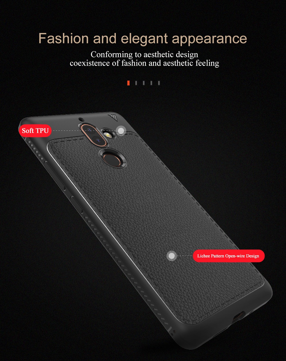 Lenuo Anti Drop Cover Case for Nokia 7 Plus Hard PU Leather Phone Case - Black