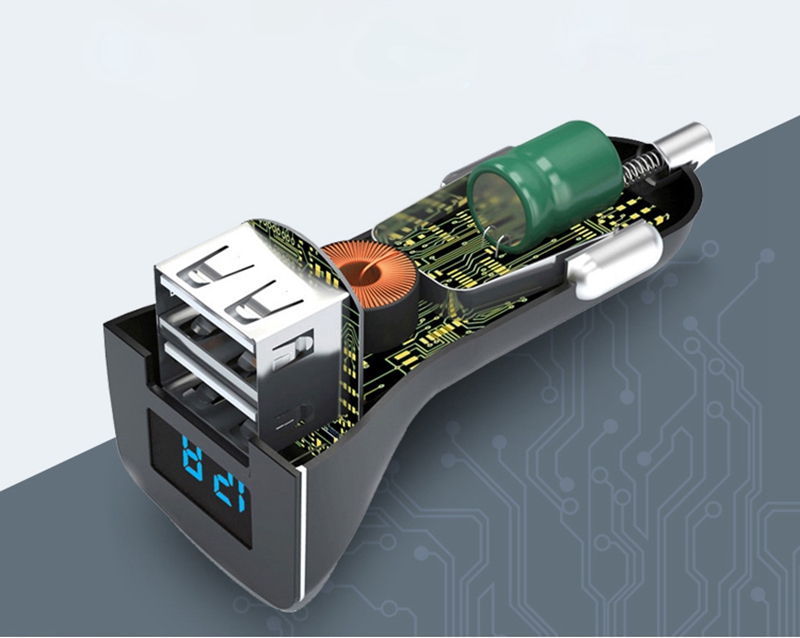 Philips DLP2015P Universal Quick Double USB Car Charger 3.1A Voltage Detection LED Digital Display - Black