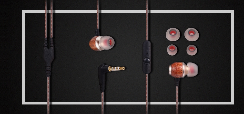 M300 3.5MM Wooden In-ear Music Earphones - Brown