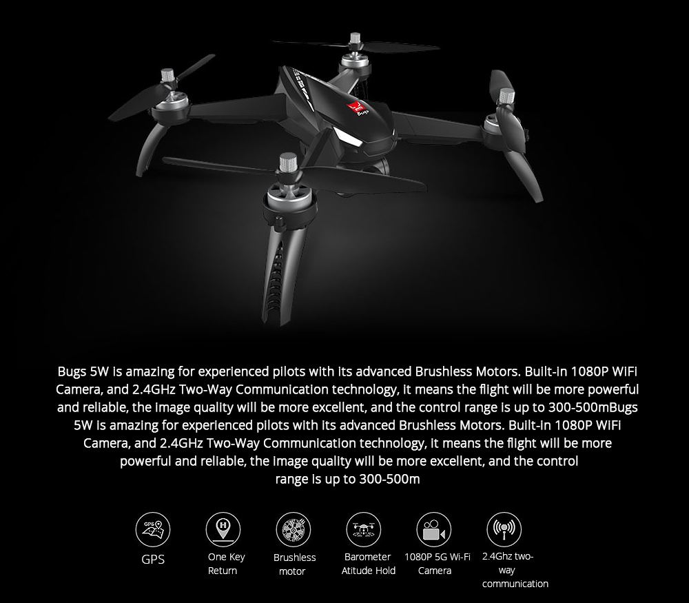 MJX Bugs 5 W B5W 5G WIFI FPV 2-Axis Gimbal 1080P FHD Camera with GPS Follow Me Mode RC Quadcopter RTF