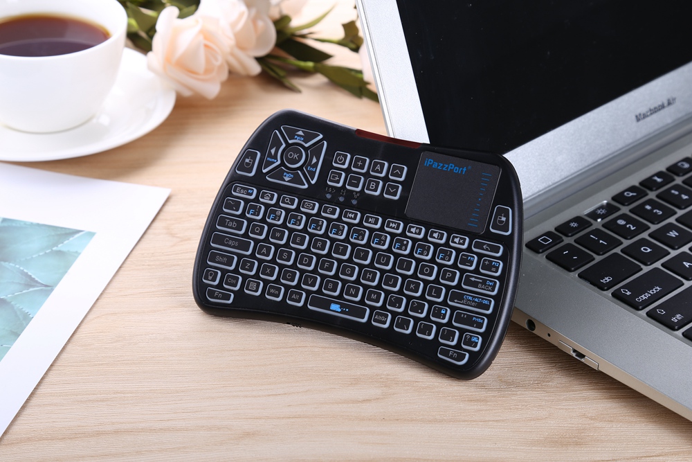 Ipazzport KP-810-61 Mini RF/IR RGB LED Backlit Wireless Keyboard With USB Receiver - Black