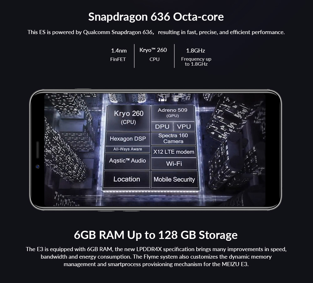 Meizu E3 5.99 Inch Smartphone Snapdragon 636 Octa Core 6GB 128GB 12.0MP+20.0MP Dual Rear Cameras Flyme OS 18:9 Full Screen Touch ID - Gold