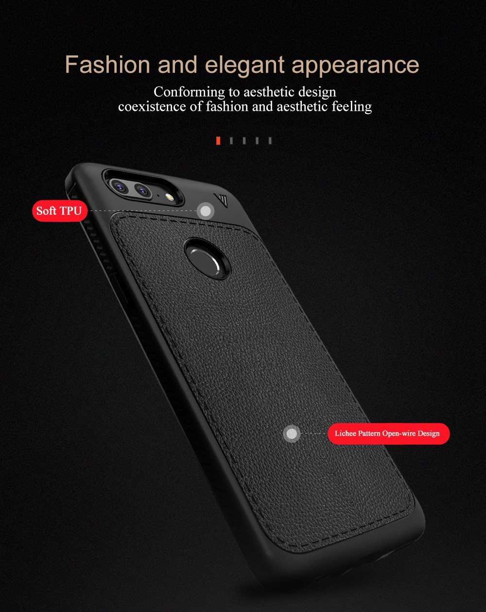 Lenuo Anti Drop Phone Cover for OnePlus 5T Hard PU Leather Cover Case - Black