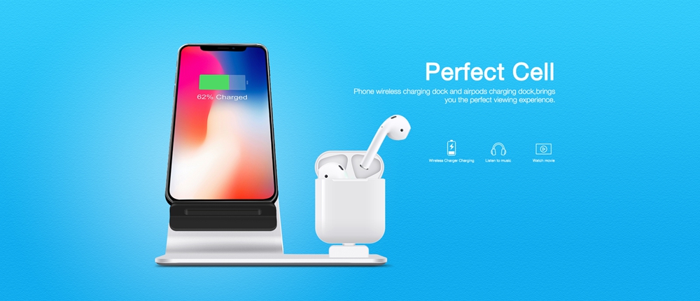 Bestand H07+ 2-in-1 iPhone Wireless Charger Stand AirPods Charger Dock Aluminum Alloy - Silver
