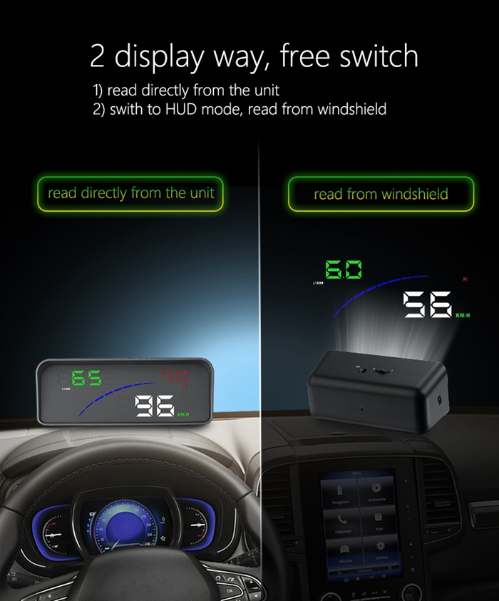 P9 3.6 Inch OBDII Car HUD Head Up Display Intelligent Digital Instrument Speedometer - Black