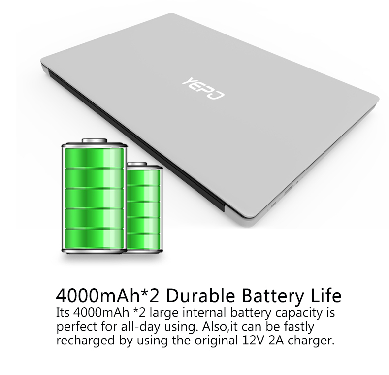YEPO 737A6 Laptop Intel Apollo Lake N3450 Quad Core 15.6 inch IPS Screen 1920*1080 Windows 10 6GB DDR3 64GB eMMC - Silver