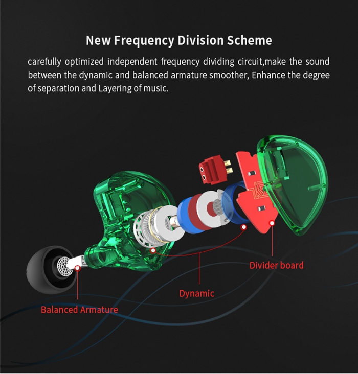 KZ ES4 HiFi Balanced Armature Dynamic Driver Hybrid Earphone Noise Cancelling Heavy Bass Headphone - Cyan