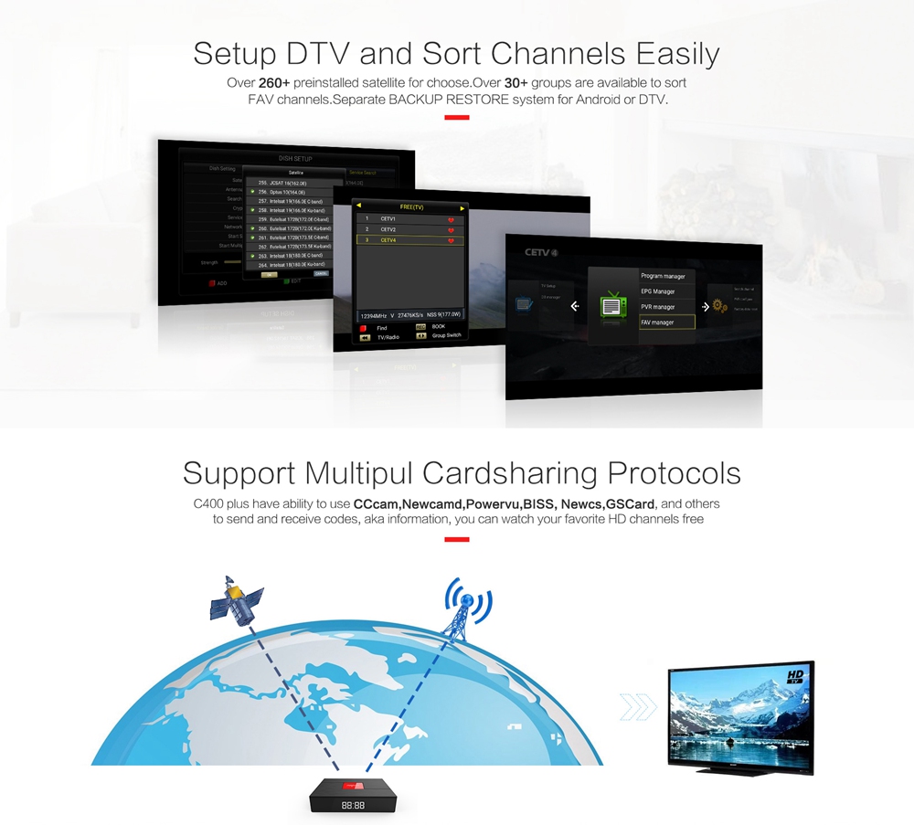 Magicsee C400 Plus DVB-T2/S2 DVB-C Amlogic S912 3GB/32GB Android 7.1 TV BOX 802.11AC WIFI LAN KODI Bluetooth