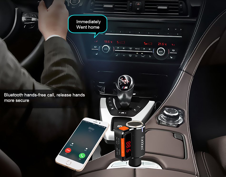 Earldom M10 Dual USB Car Charger Bluetooth Handsfree Call Car MP3 Player FM Transmitter - Black