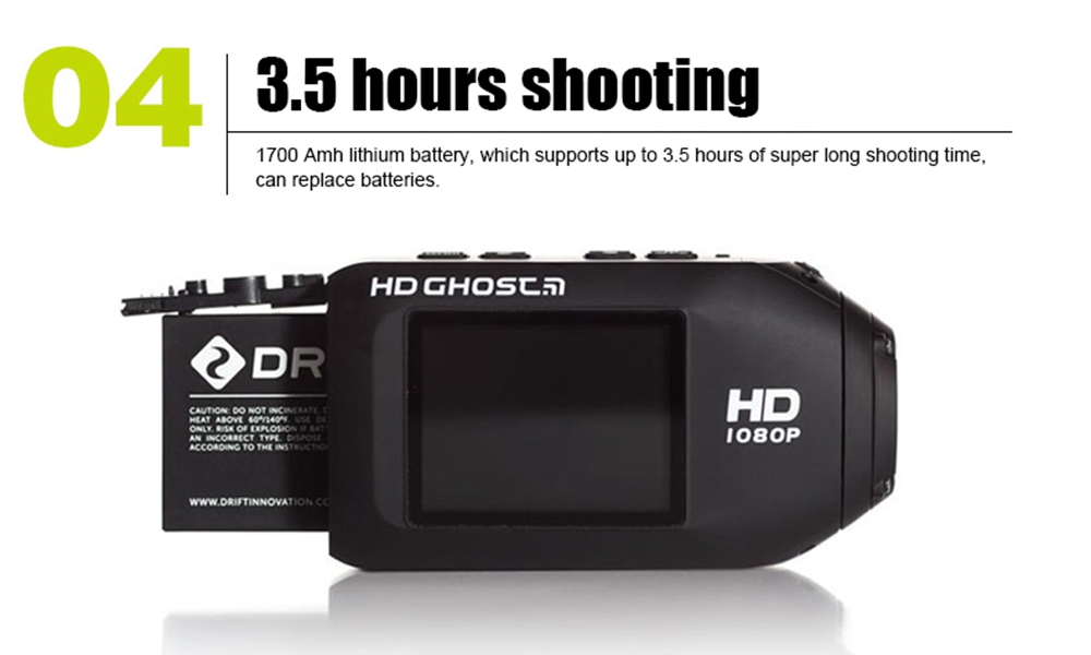 DRIFT HD Ghost Ambarella A7L75 Sports Camera 2.1 Inch 1080P/30FPS 170 Degree Wide Angle 12M Pixels IPX8 HD Digital Camcorder - Black