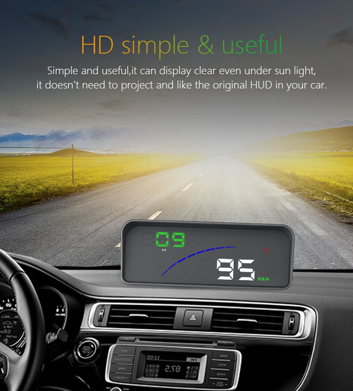 P9 3.6 Inch OBDII Car HUD Head Up Display Intelligent Digital Instrument Speedometer - Black