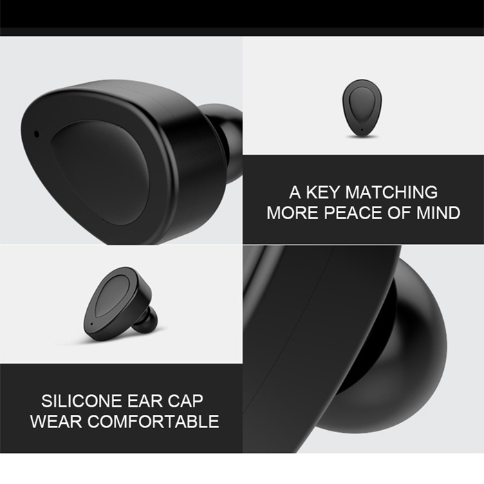 TWS K2 Bluetooth Earphones Mini Wireless Headphone Stereo Music Headset with Power Bank Box - Black