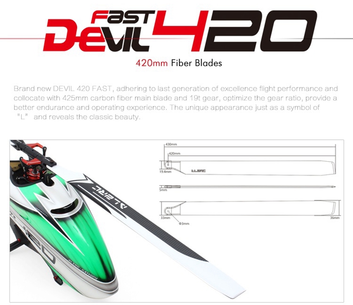 ALZRC Devil 420 FAST FBL 420mm Fiber Blades RC Helicopter Super Combo Version - Green