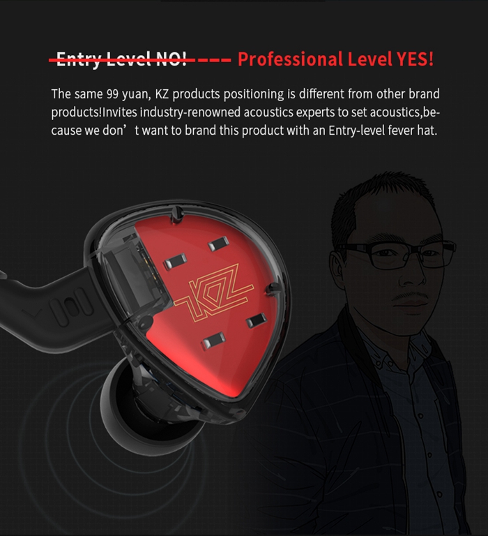 KZ ES4 HiFi Earphone Balanced Armature Dynamic Driver Hybrid Noise Cancelling Heavy Bass Headphone - Black