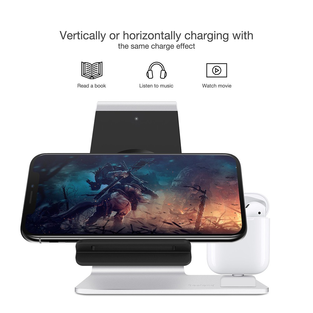 Bestand H07+ 2-in-1 iPhone Wireless Charger Stand AirPods Charger Dock Aluminum Alloy - Silver