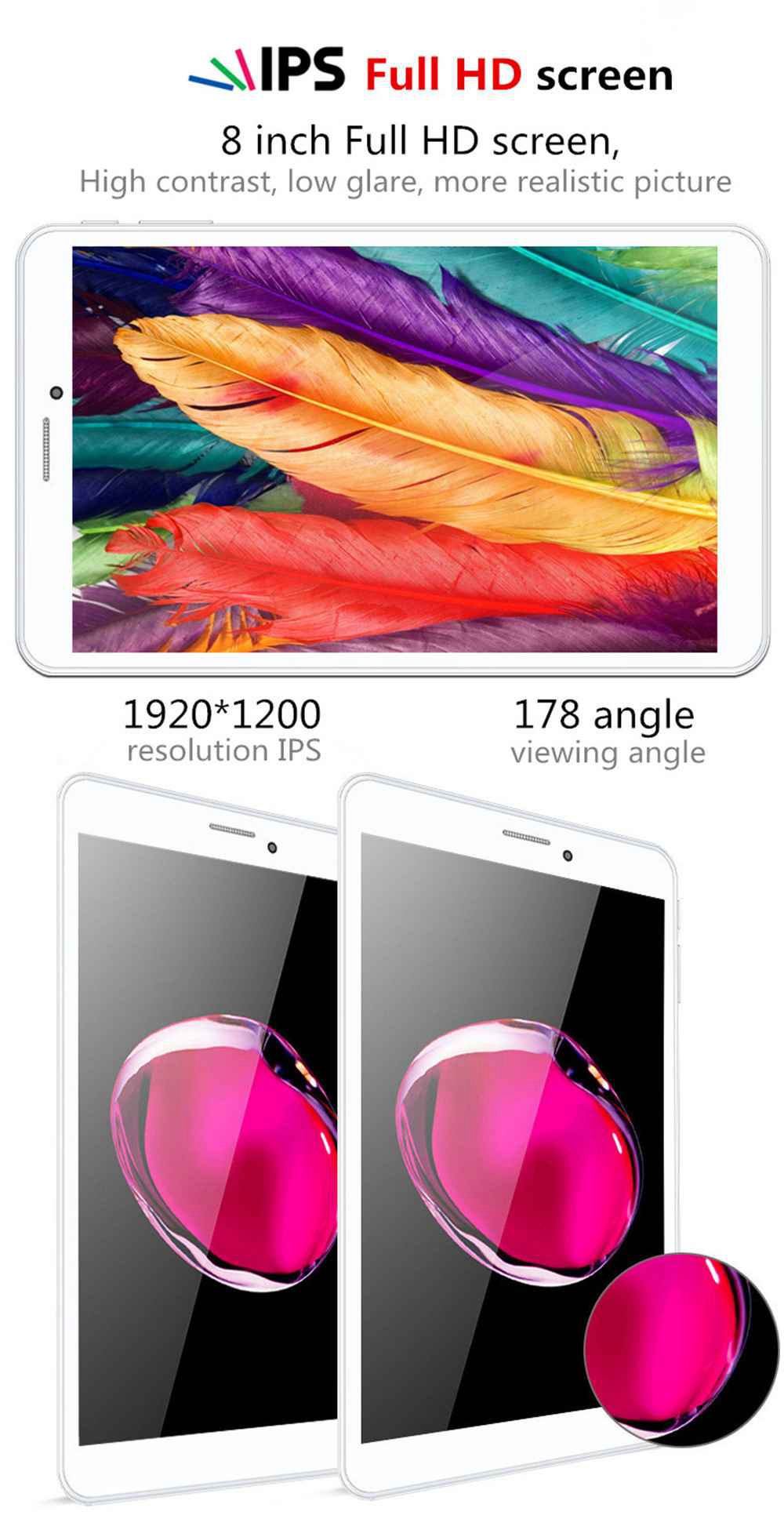 Binai G808 Pro 4G Phablet MTK6753 Octa Core 8" IPS Screen 1920*1200 Android 7.0 3GB DDR3 32GB eMMC - Gold