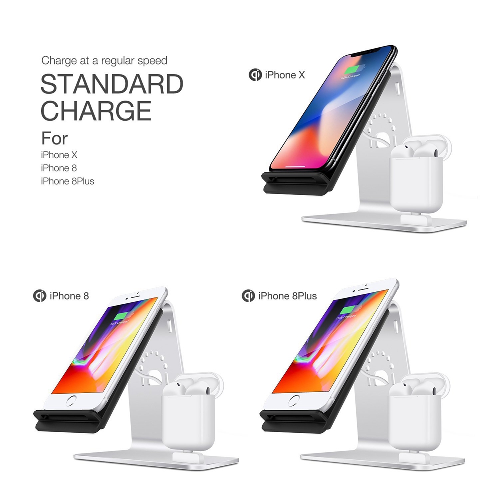 Bestand H07+ 2-in-1 iPhone Wireless Charger Stand AirPods Charger Dock Aluminum Alloy - Silver