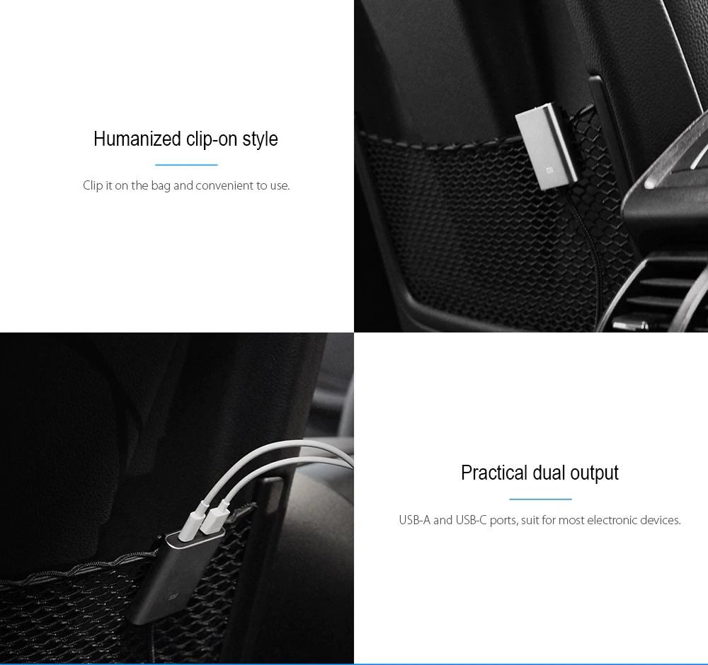 Original Xiaomi Clip-On Car Charger Expansion Device USB-A / USB-C Dual Ports Intelligent Temperature Control - Silver