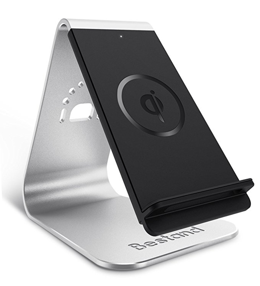 Bestand H03 Mobile Phones QI Wireless Charger Stand 2-coil Design Widely Compatible With Built USB Cable - Silver