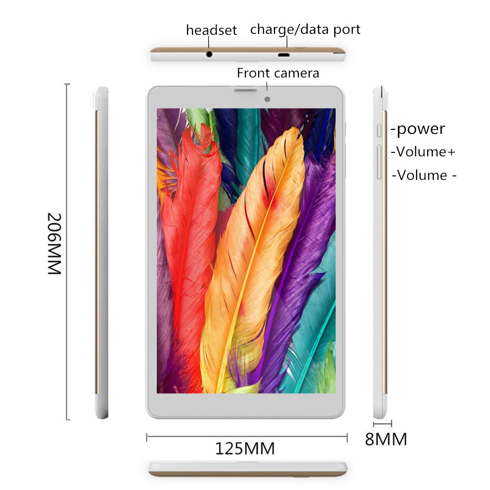 Binai G808 Pro 4G Phablet MTK6753 Octa Core 8" IPS Screen 1920*1200 Android 7.0 3GB DDR3 32GB eMMC - Gold