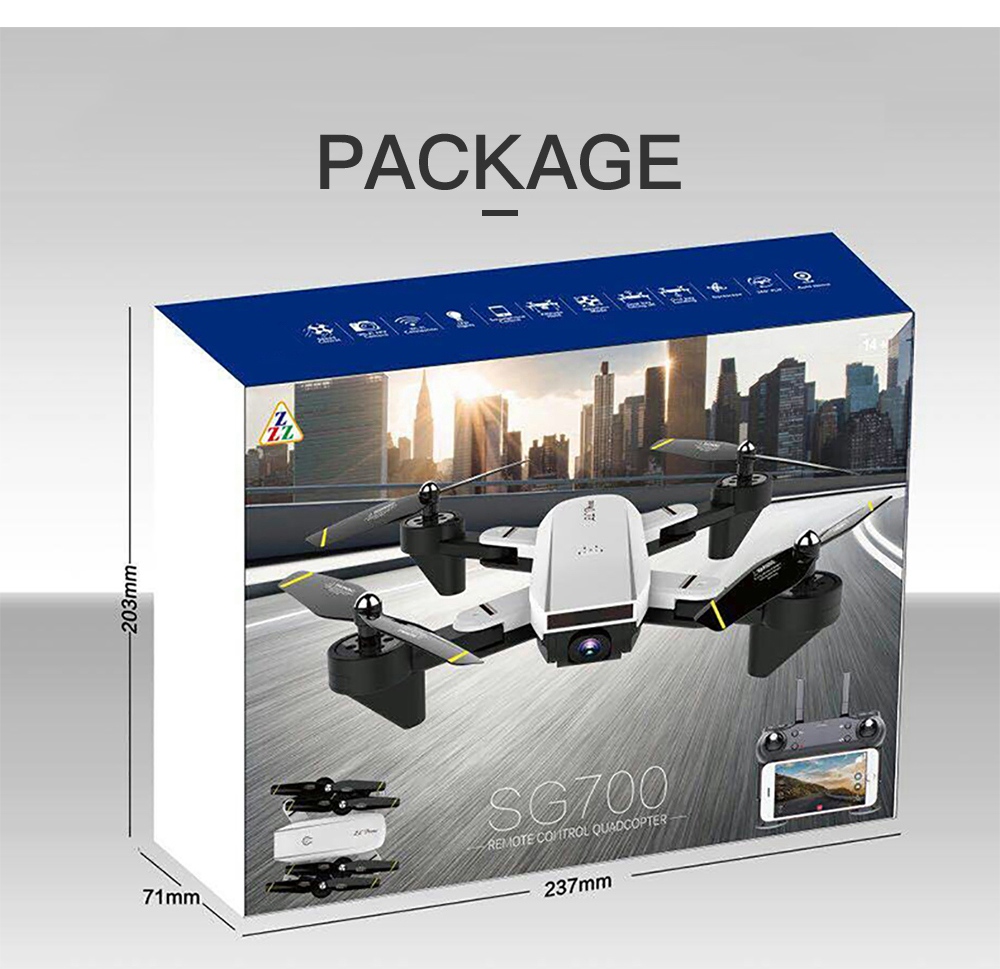SG700 Wifi FPV Foldable RC Drone with Optical Flow Positioning 2MP HD Camera RTF - White