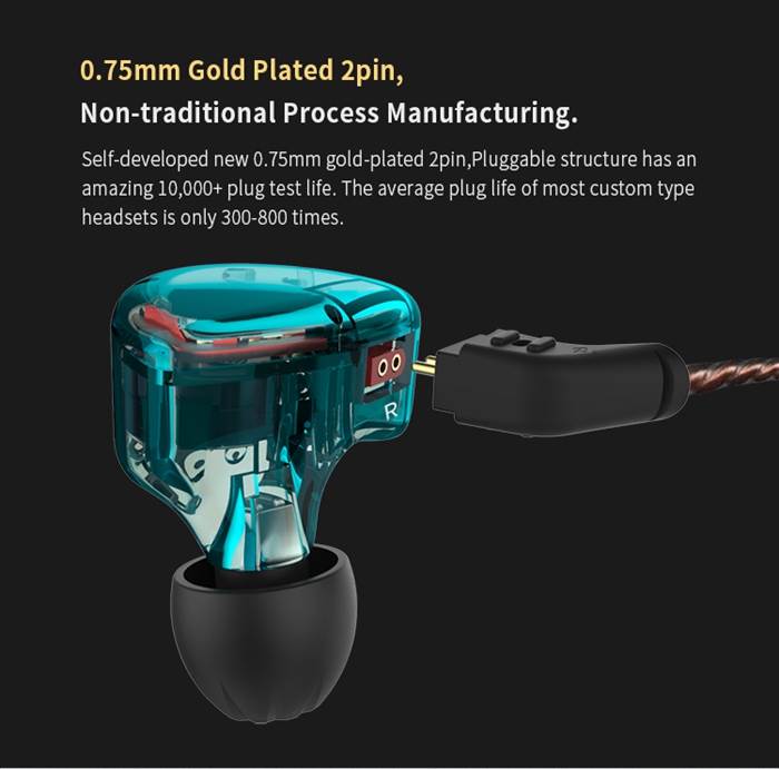 KZ ES4 HiFi Balanced Armature Dynamic Driver Hybrid Earphone Noise Cancelling Heavy Bass Headphone - Cyan