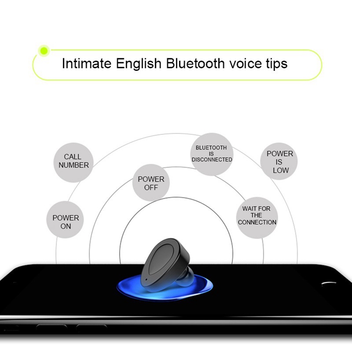 TWS K2 Bluetooth Earphones Mini Wireless Headphone Stereo Music Headset with Power Bank Box - Black