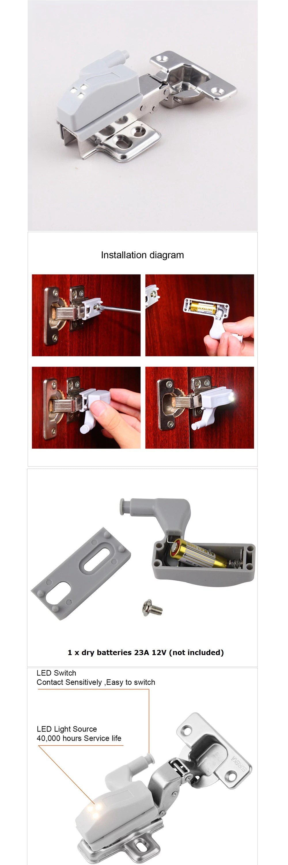 5PCS LED Cabinet Hinge Light Induction Cupboard Closet Wardrobe Night Lamp Home Night Light