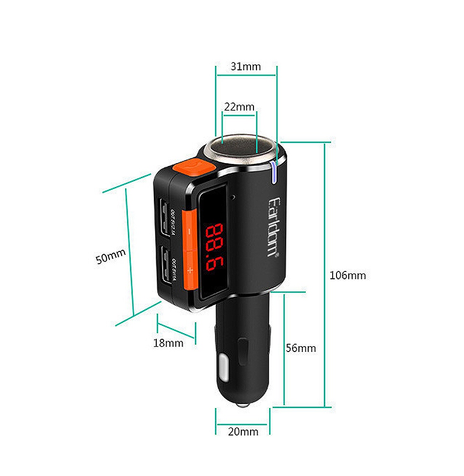 Earldom M10 Dual USB Car Charger Bluetooth Handsfree Call Car MP3 Player FM Transmitter - Black