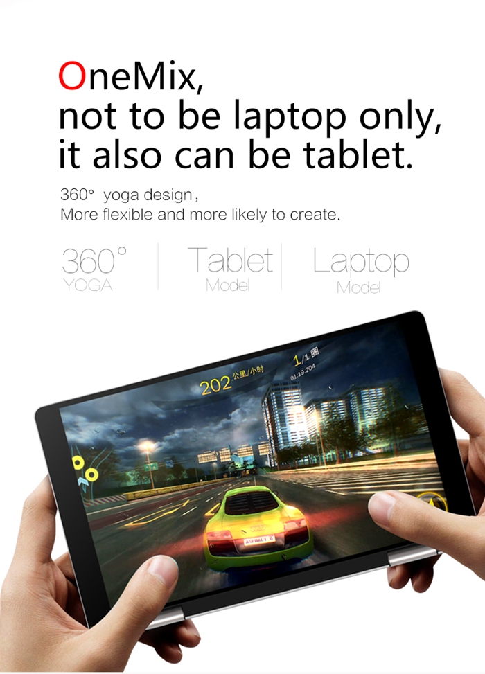 One Netbook One Mix Laptop Intel Cherry Trail x5-Z8350 Quad Core 7" IPS Screen 1920*1200 Windows 10 8GB DDR3 128GB eMMC - Silver